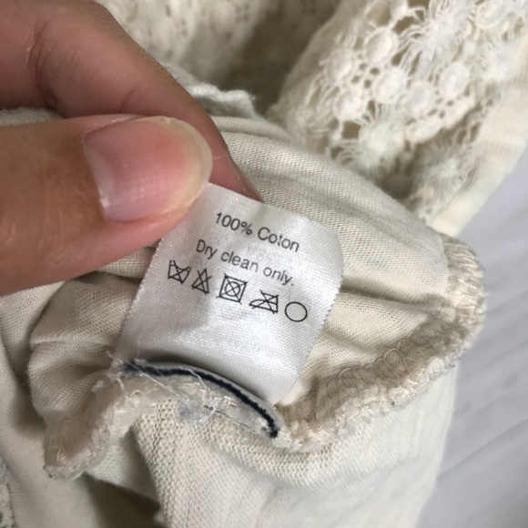 Cream Floral Crochet Eyelet Mix Short Sleeve Shirt - Picture 6 of 6